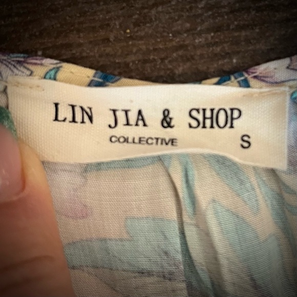 Lin Jia & Shop yellow and blue floral maxi dress tiny MOP buttons S - Picture 8 of 9
